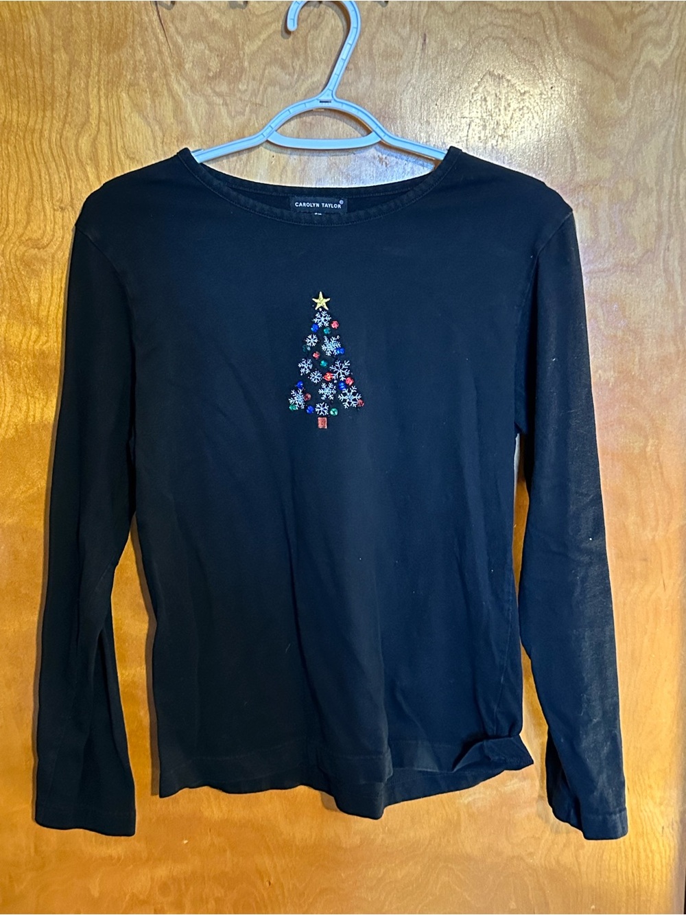 Carolyn Taylor Black Long Sleeve Tee with Embellished Multi-Color Tree